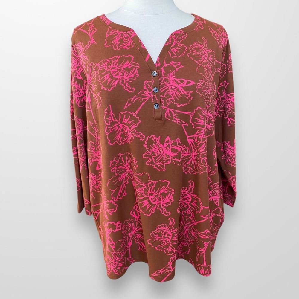 Style & Co Woman's Size 2X Top Shirt Stretch 3/4 Sleeve Flowy Casual Travel